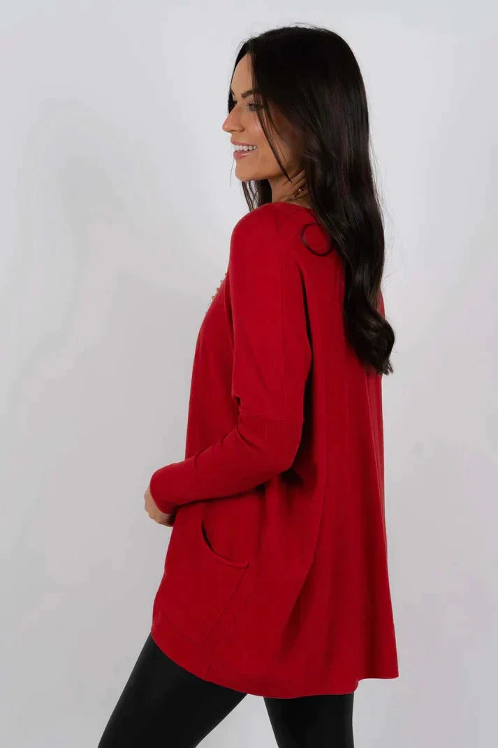 Lång tröja | Löst sittande | Fickor | Oversized tröja | Stickade plagg för damer-Mira Lina