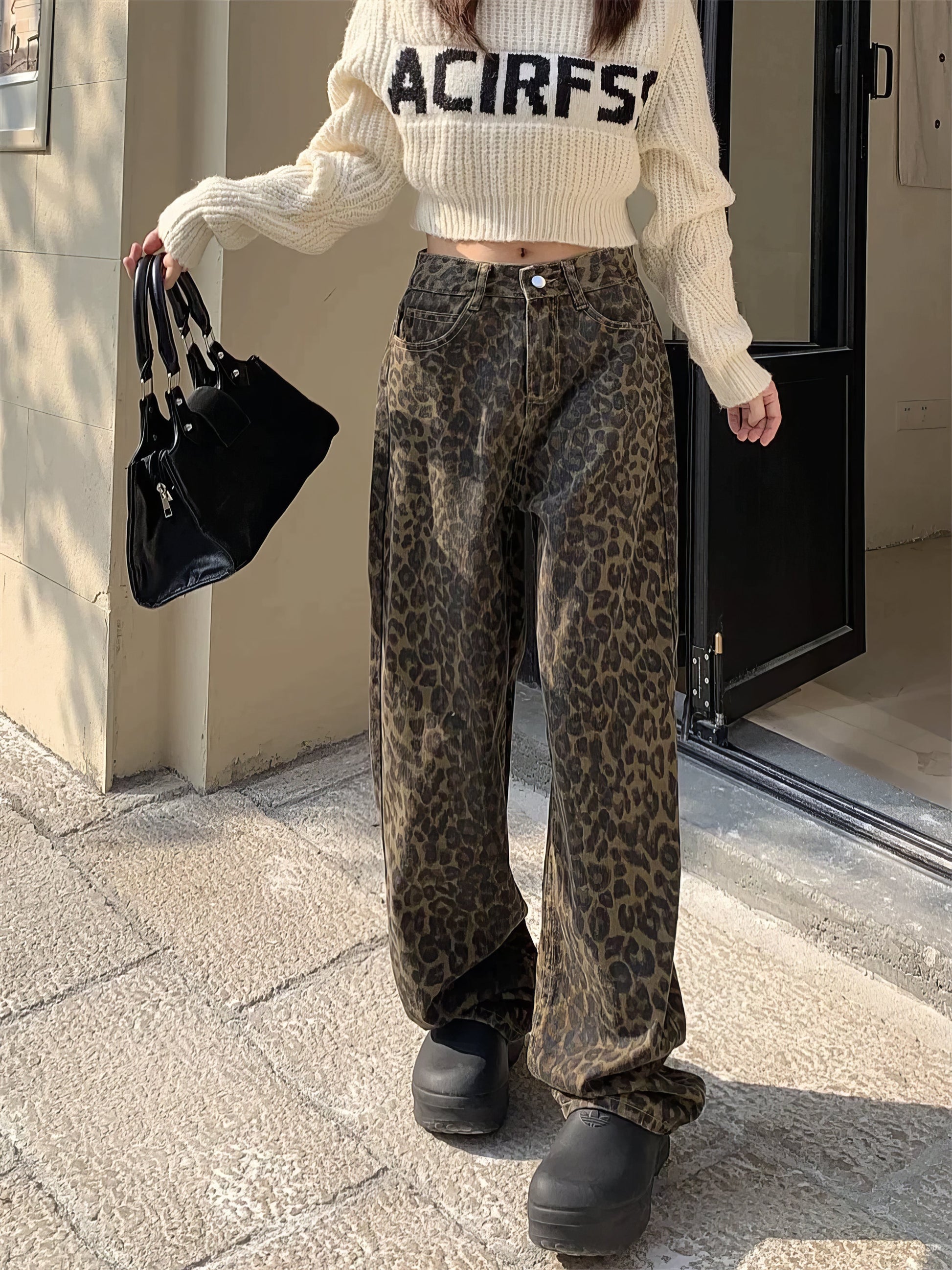 Leopard Jeans | Baggy | Hög midja | Jeans med lös passform | Jeans för Kvinnor-Mira Lina