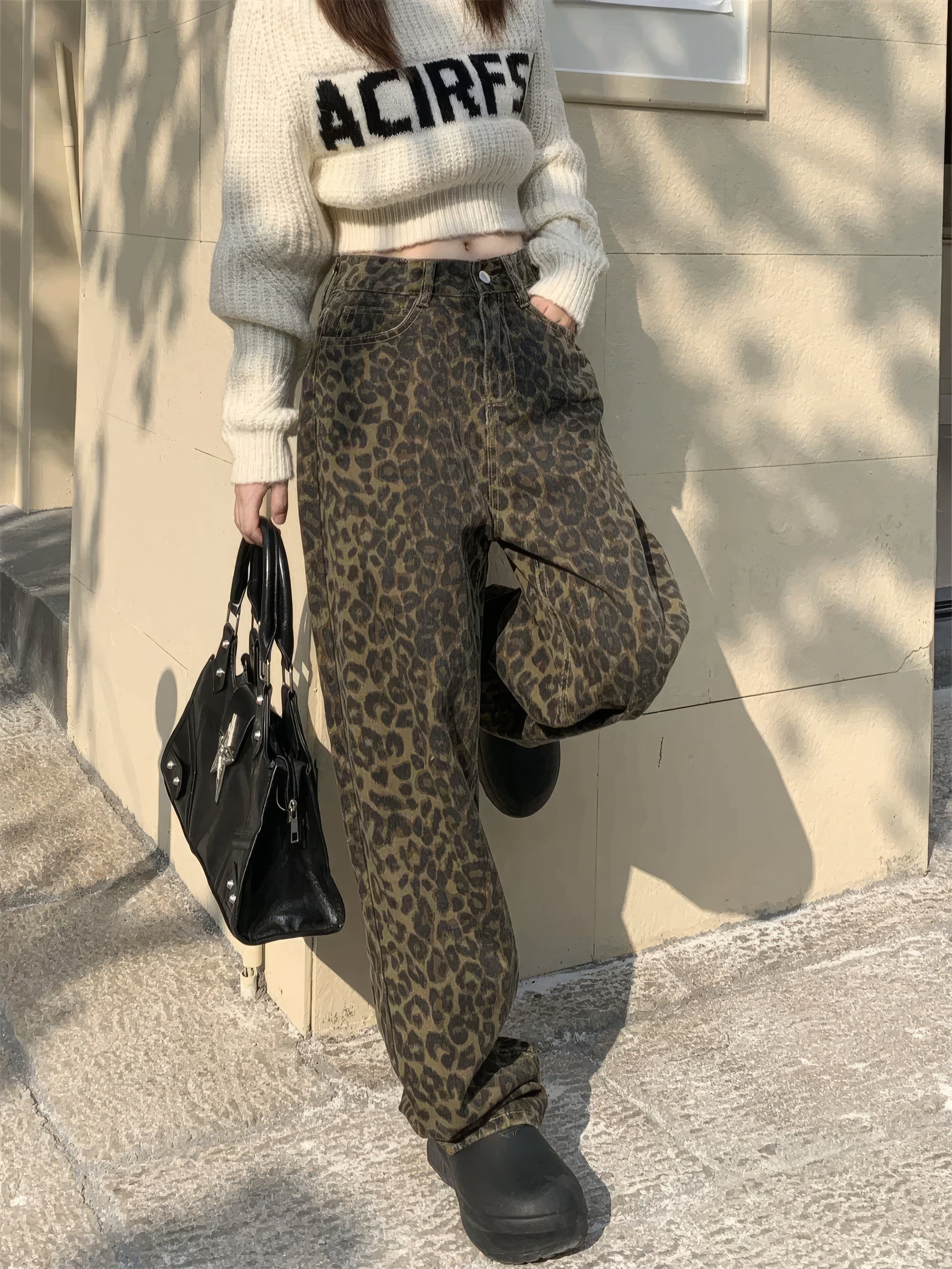 Leopard Jeans | Baggy | Hög midja | Jeans med lös passform | Jeans för Kvinnor-Mira Lina