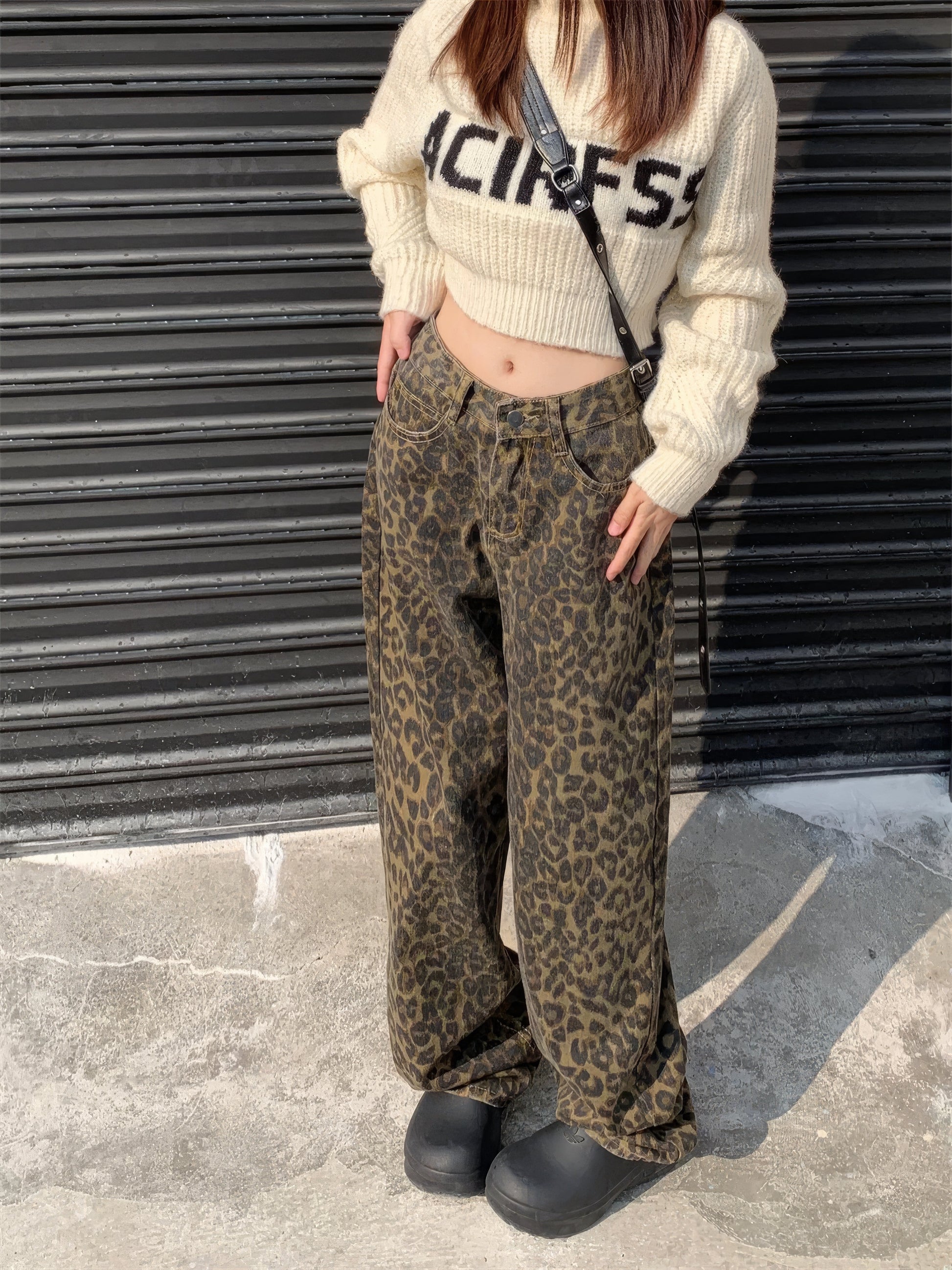 Leopard Jeans | Baggy | Hög midja | Jeans med lös passform | Jeans för Kvinnor-Mira Lina