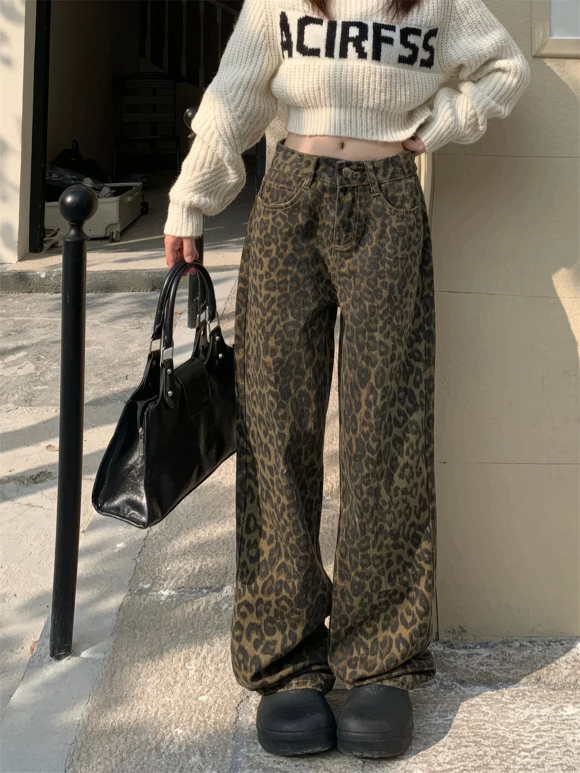 Leopard Jeans | Baggy | Hög midja | Jeans med lös passform | Jeans för Kvinnor-Mira Lina