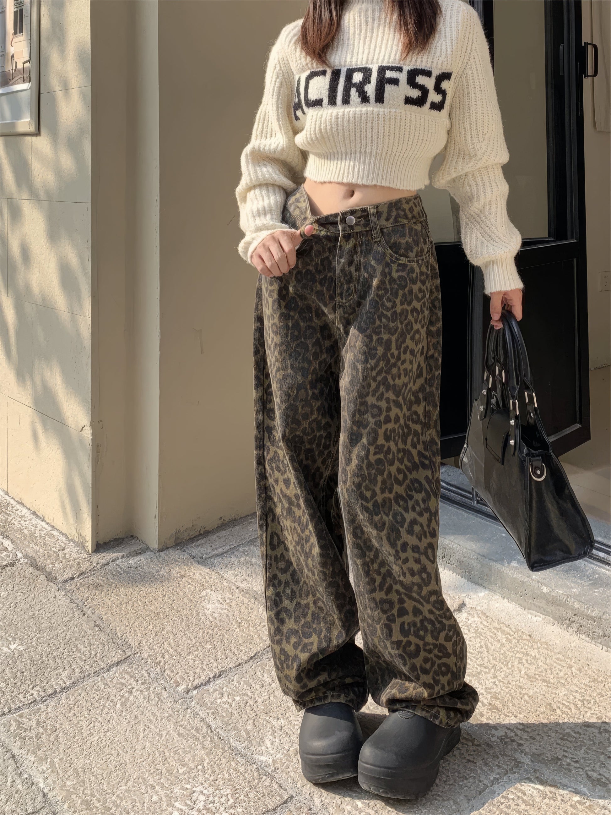 Leopard Jeans | Baggy | Hög midja | Jeans med lös passform | Jeans för Kvinnor-Mira Lina