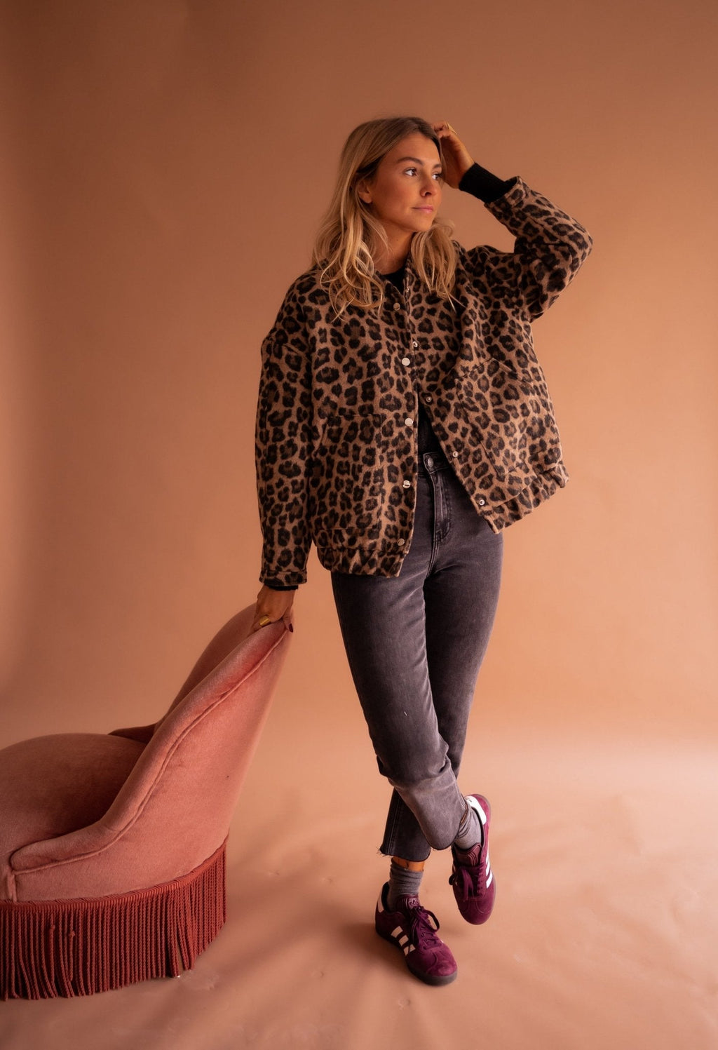 Leopardjacka – Oversized bomberjacka för damer med leopardmönster-Mira Lina