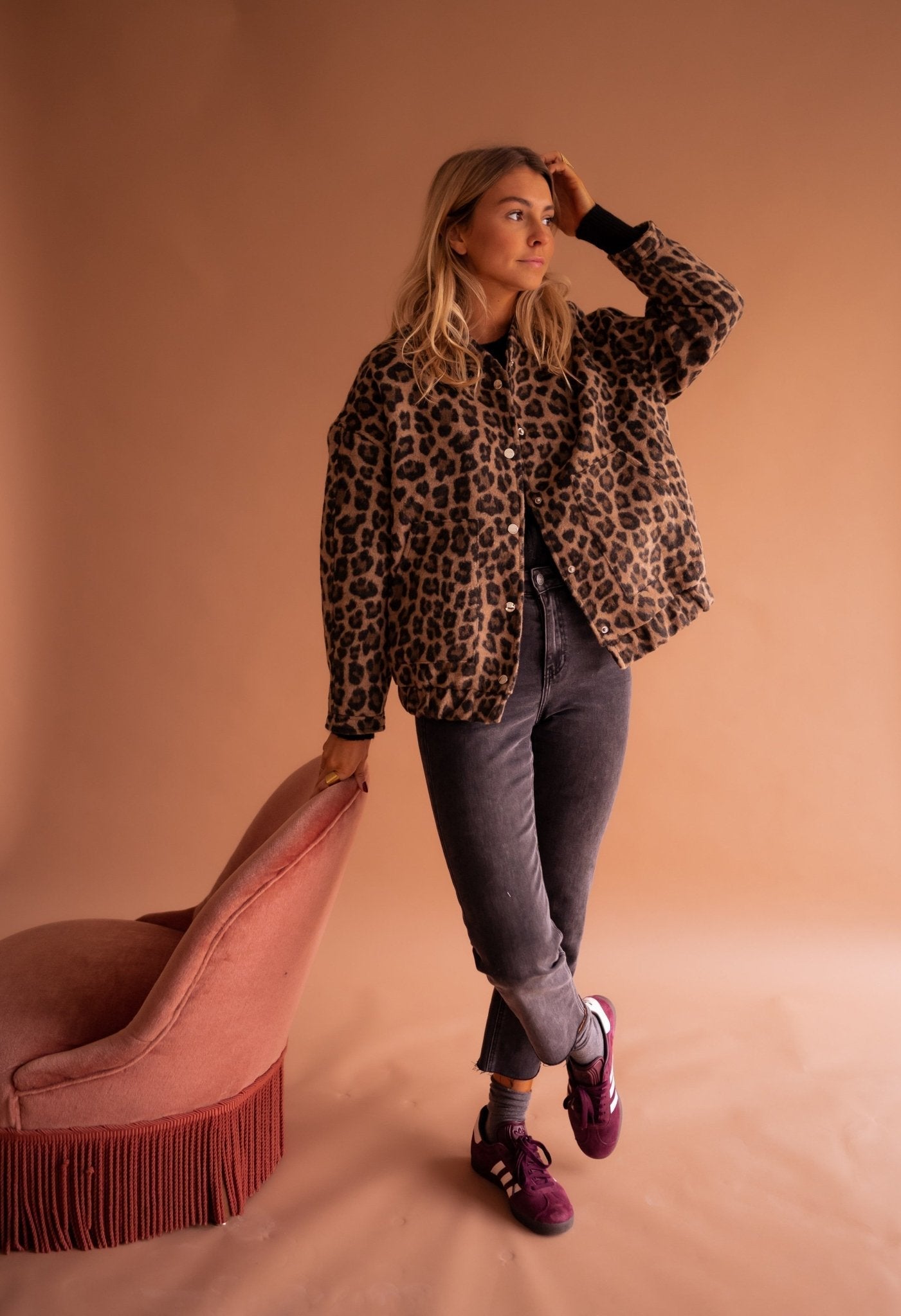 Leopardjacka – Oversized bomberjacka för damer med leopardmönster-Mira Lina