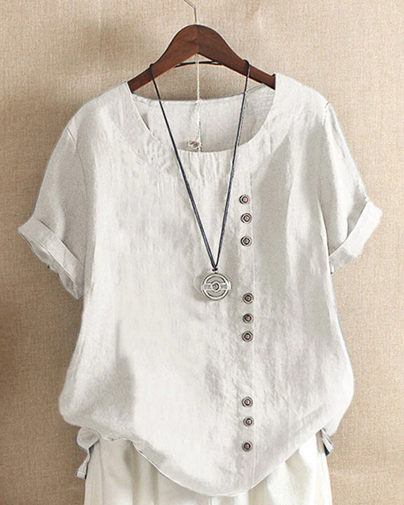 Linneblus – Löst sittande kortärmad linne-T-shirt för damer-Mira Lina