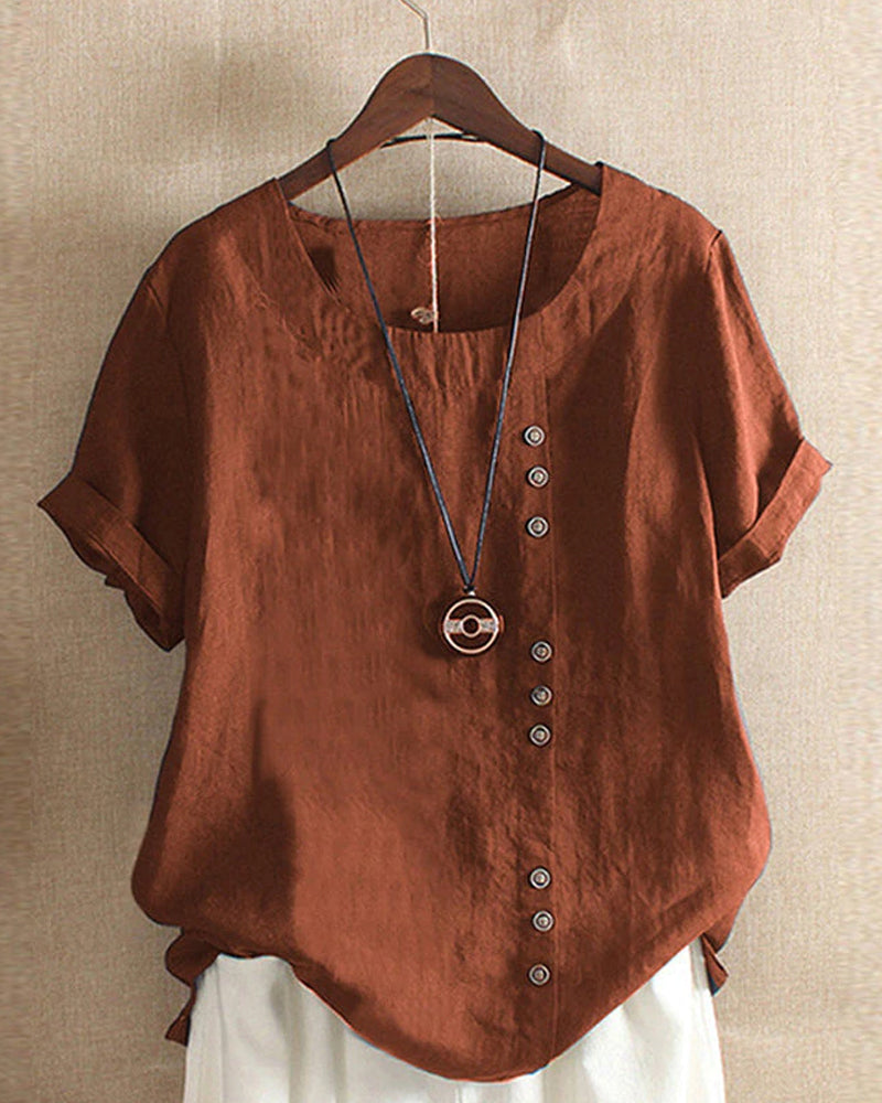 Linneblus – Löst sittande kortärmad linne-T-shirt för damer-Mira Lina