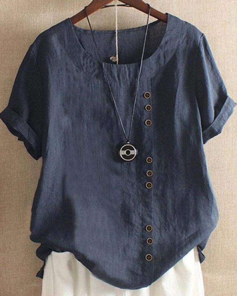 Linneblus – Löst sittande kortärmad linne-T-shirt för damer-Mira Lina