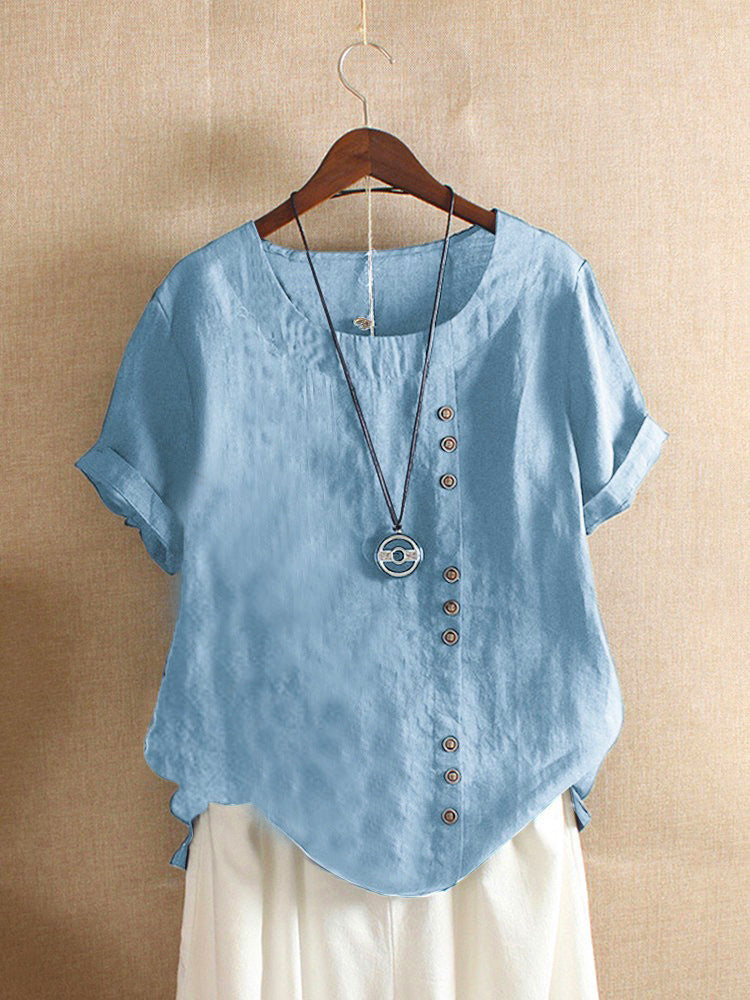 Linneblus – Löst sittande kortärmad linne-T-shirt för damer-Mira Lina