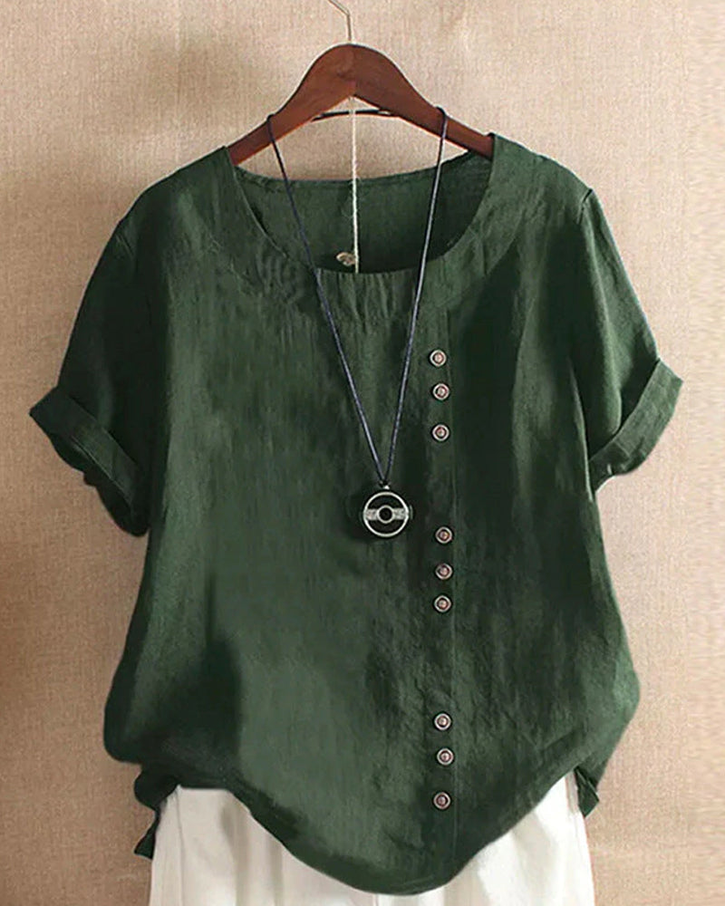 Linneblus – Löst sittande kortärmad linne-T-shirt för damer-Mira Lina