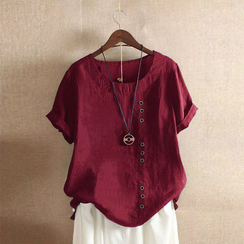 Linneblus – Löst sittande kortärmad linne-T-shirt för damer-Mira Lina