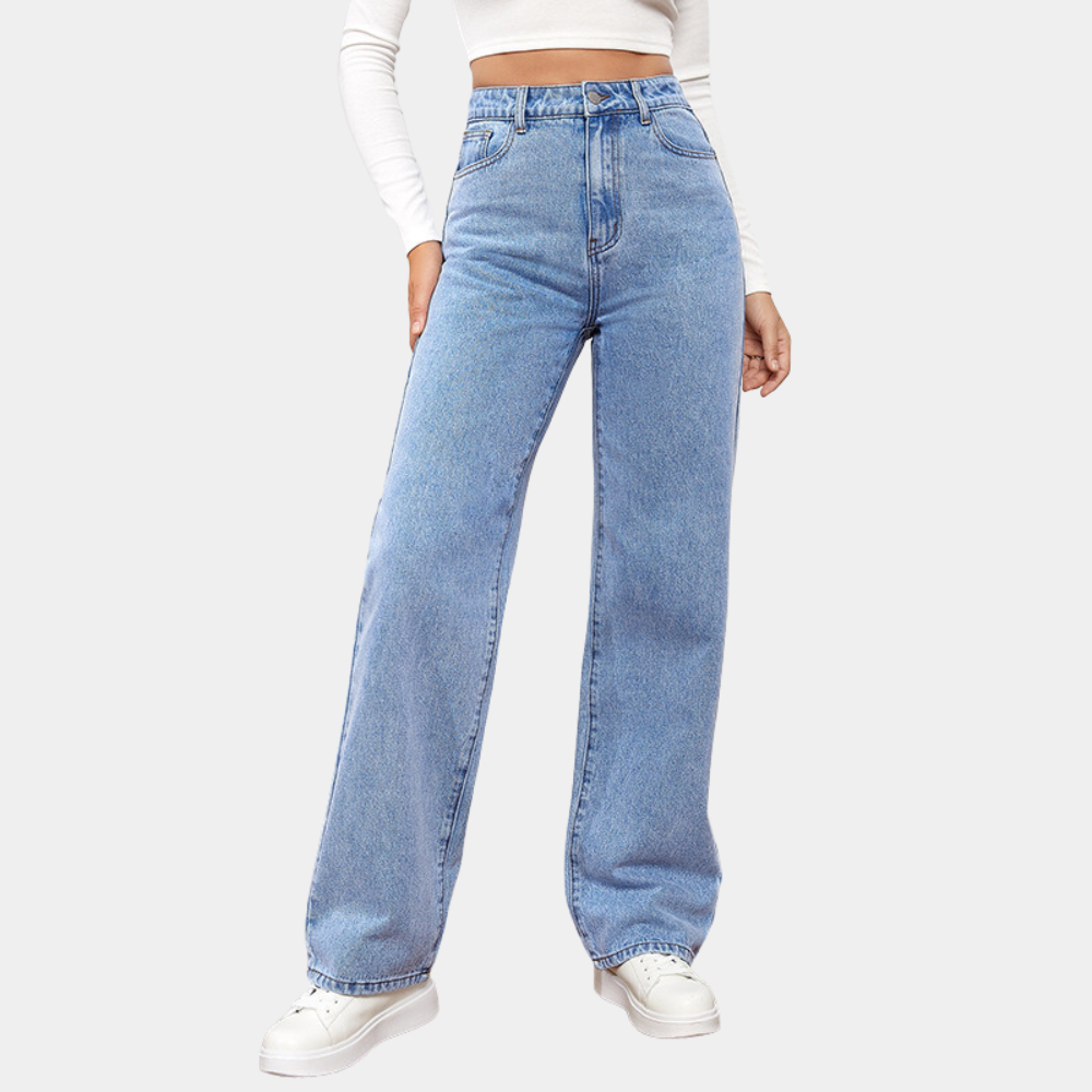 Loose Fit Jeans - Raka ben - Avslappnad passform - Jeans med hög midja - Damjeans-Mira Lina