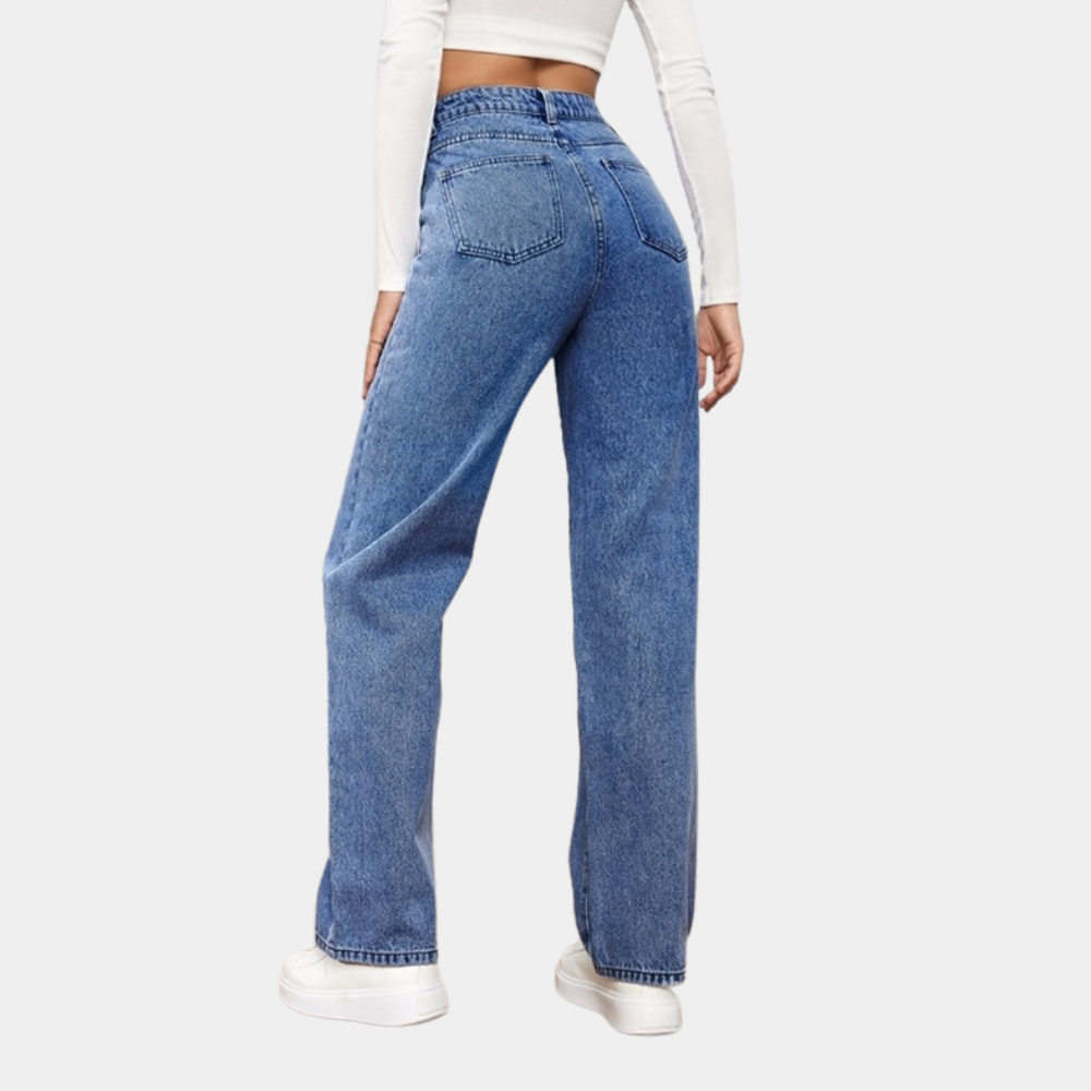 Loose Fit Jeans - Raka ben - Avslappnad passform - Jeans med hög midja - Damjeans-Mira Lina