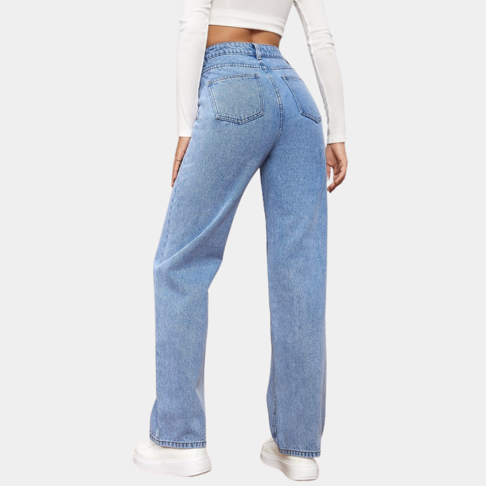 Loose Fit Jeans - Raka ben - Avslappnad passform - Jeans med hög midja - Damjeans-Mira Lina