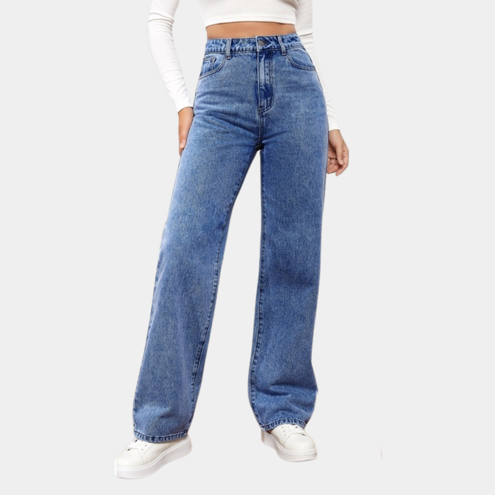 Loose Fit Jeans - Raka ben - Avslappnad passform - Jeans med hög midja - Damjeans-Mira Lina