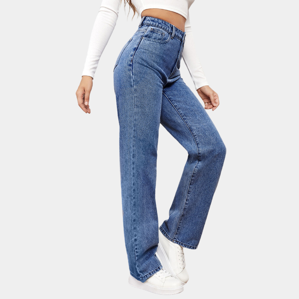 Loose Fit Jeans - Raka ben - Avslappnad passform - Jeans med hög midja - Damjeans-Mira Lina