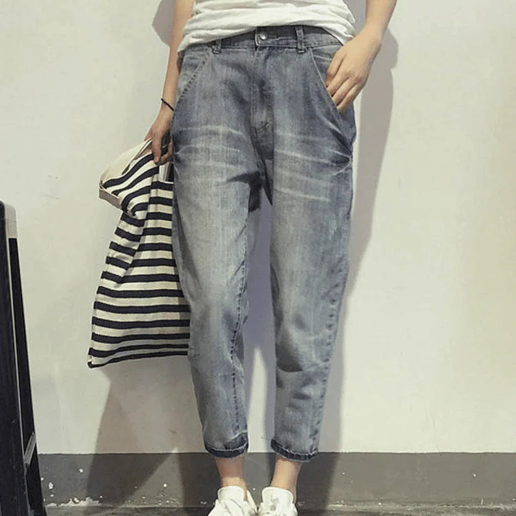 Löst sittande jeans - Carrot Cut - Ljusblå - Baggy jeans - Damjeans-Mira Lina