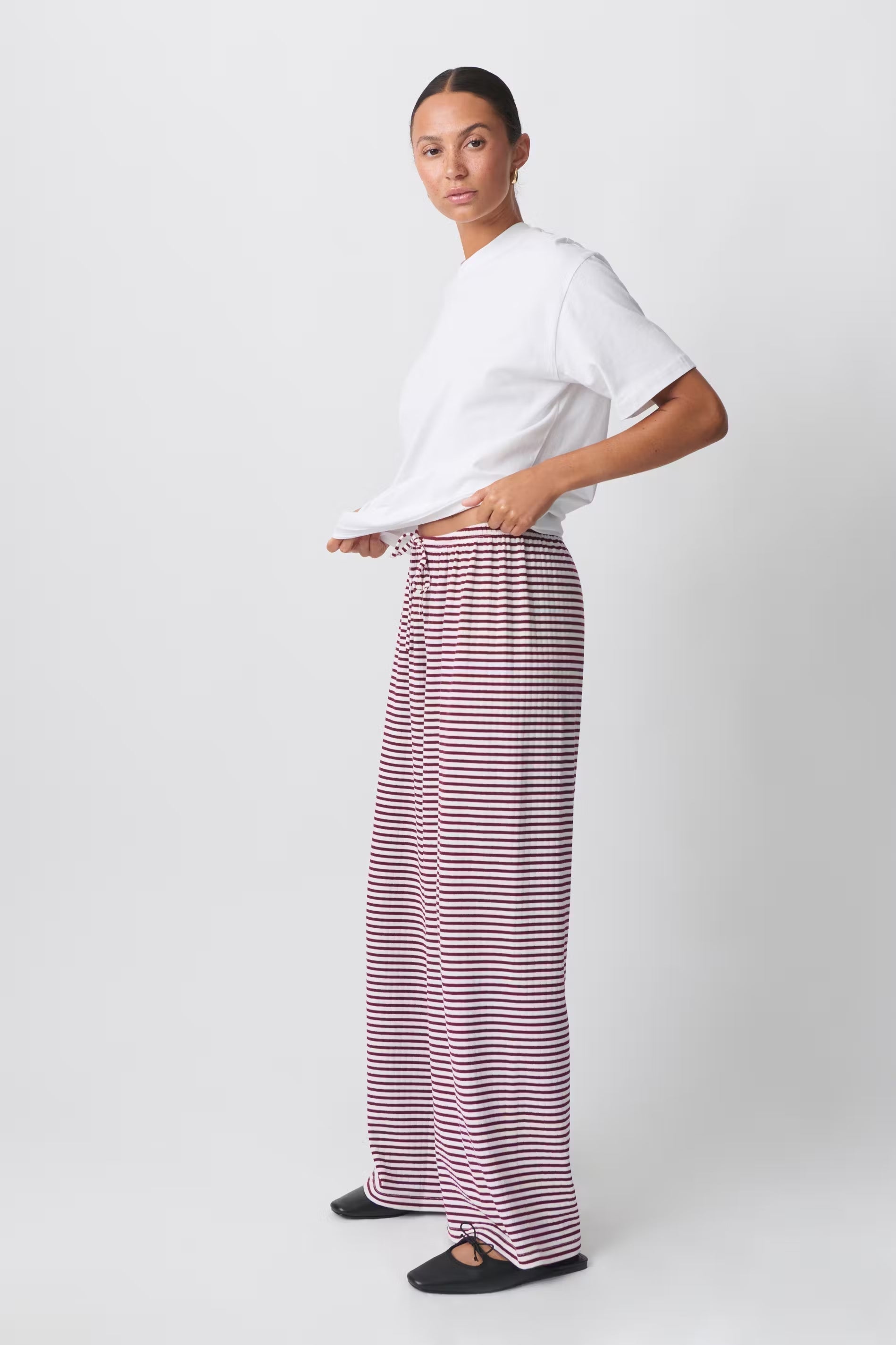 Loungebyxor | Randiga | Loose Fit | Byxor med vida ben | Byxor för kvinnor-Mira Lina