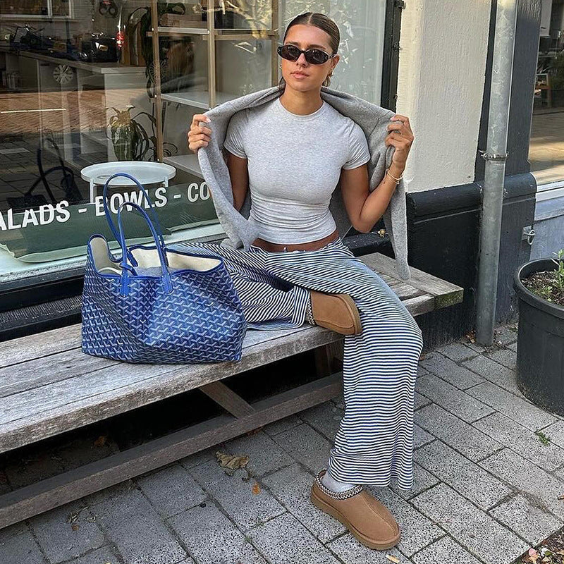 Loungebyxor | Randiga | Loose Fit | Byxor med vida ben | Byxor för kvinnor-Mira Lina