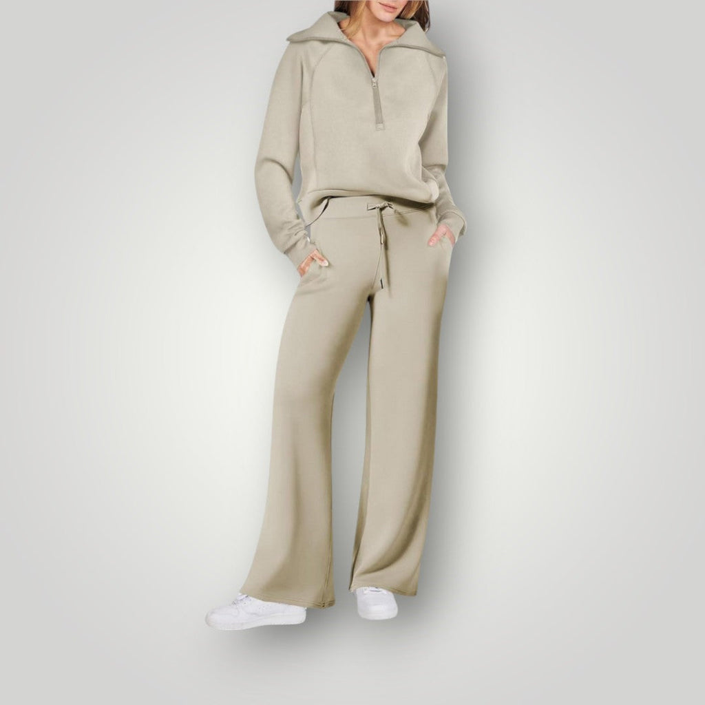 Loungewear-set | Halv dragkedja | Vida ben | Tvådelat set | Träningsdräkt för damer-Mira Lina