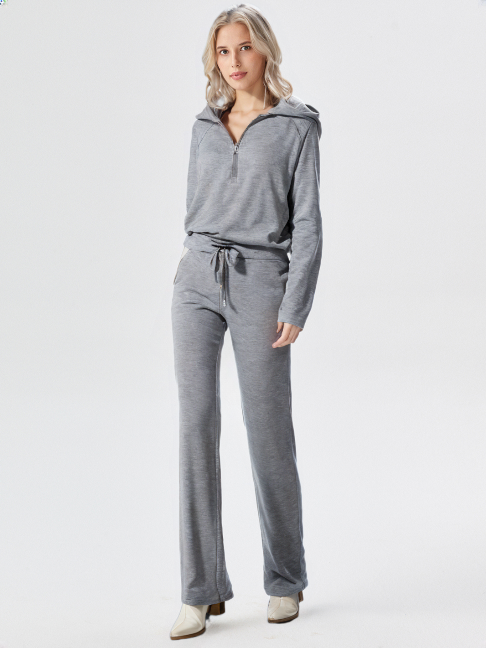 Loungewear-set | Halv dragkedja | Vida ben | Tvådelat set | Träningsdräkt för damer-Mira Lina
