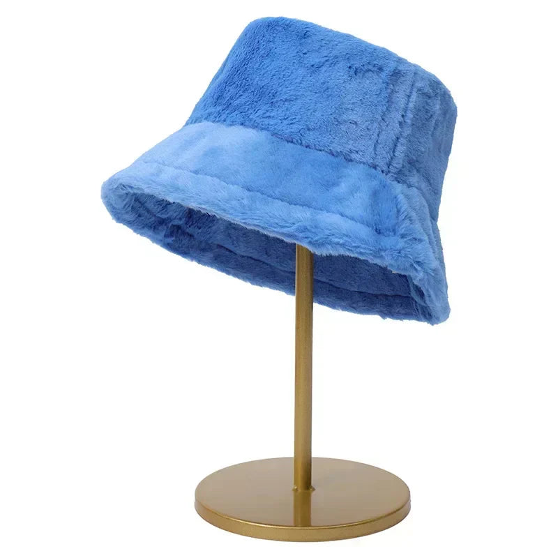 Luddig bucket hatt - kvinnors fluffiga långluggigt tyg bucket hatt för vintern-Mira Lina