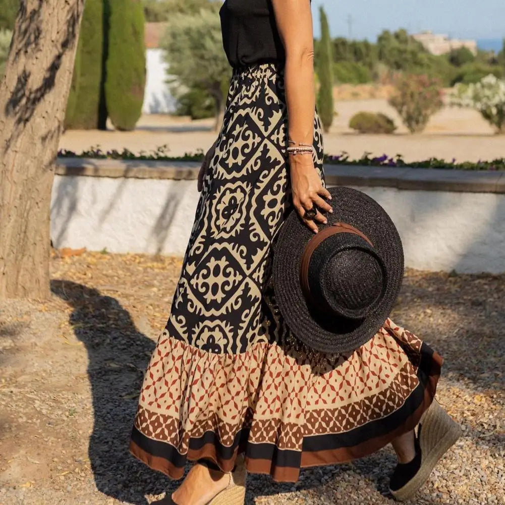 Maxikjol – Damkjol med hög midja och boho-mönster-Mira Lina