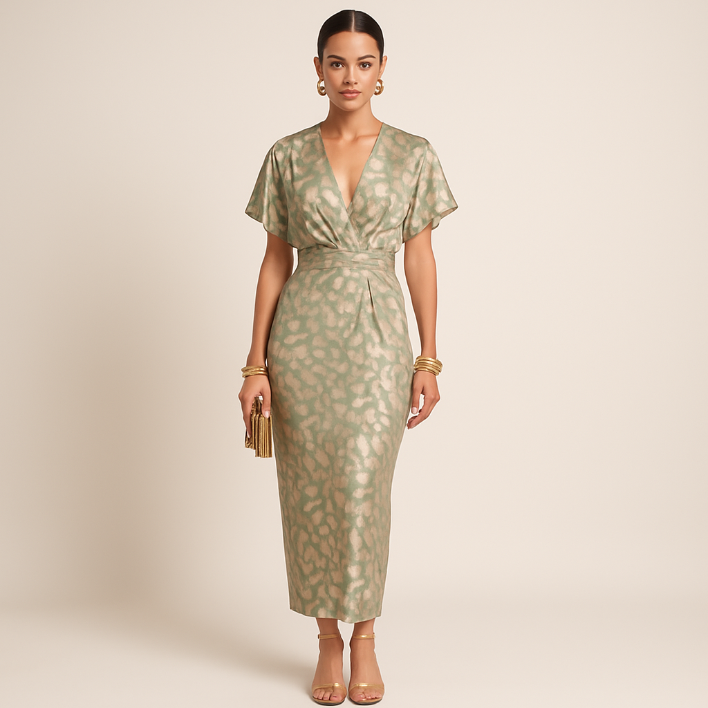 Maxiklänning | Fjärilsärm | V-ringning | Elegant klänning | Cocktailklänning-Mira Lina