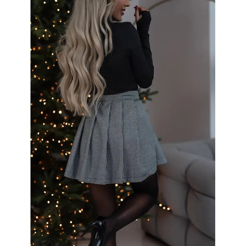 Minikjol - Rutig - Plisserad - Rutig Minikjol - Kjol för kvinnor-Mira Lina