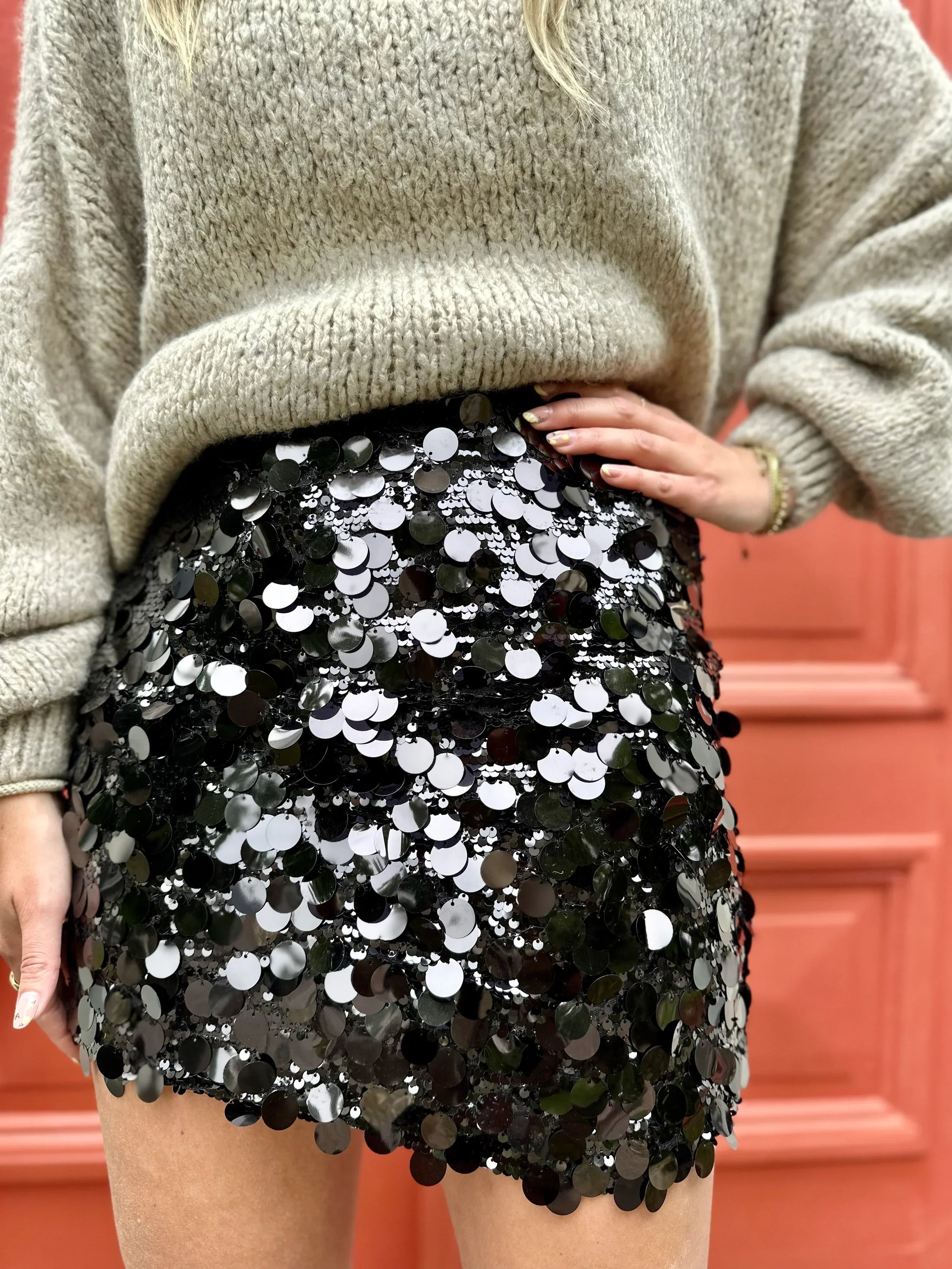 Minikjol med Paljetter | Svart och silver | Glittrig minikjol | Glitterkjol-Mira Lina