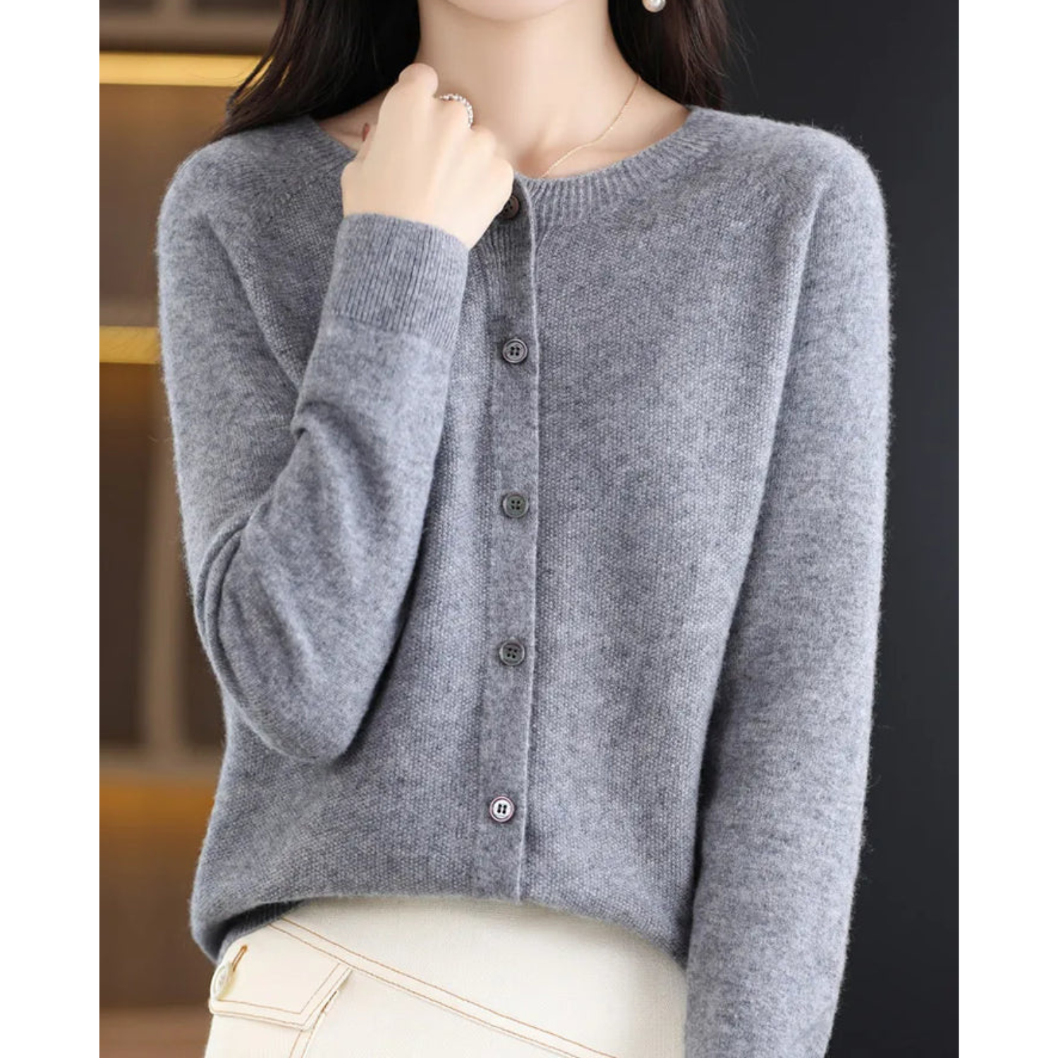 Mjukstickat Cardigan | Knäppt | Långärmad | Stickad Cardigan | Damstickat-Mira Lina