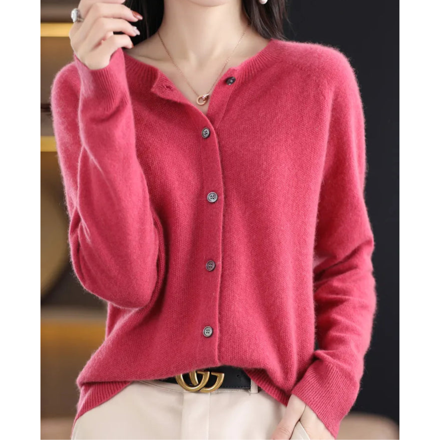 Mjukstickat Cardigan | Knäppt | Långärmad | Stickad Cardigan | Damstickat-Mira Lina