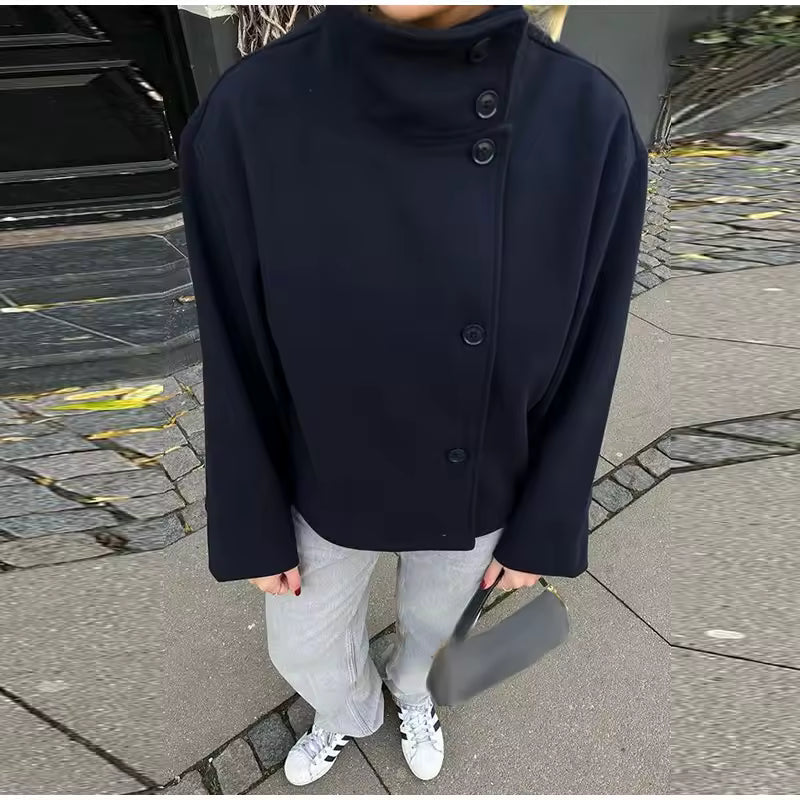 Naturfiberblandningjacka – Kort dubbelknäppt naturfiberblandningkappa för damer-Mira Lina