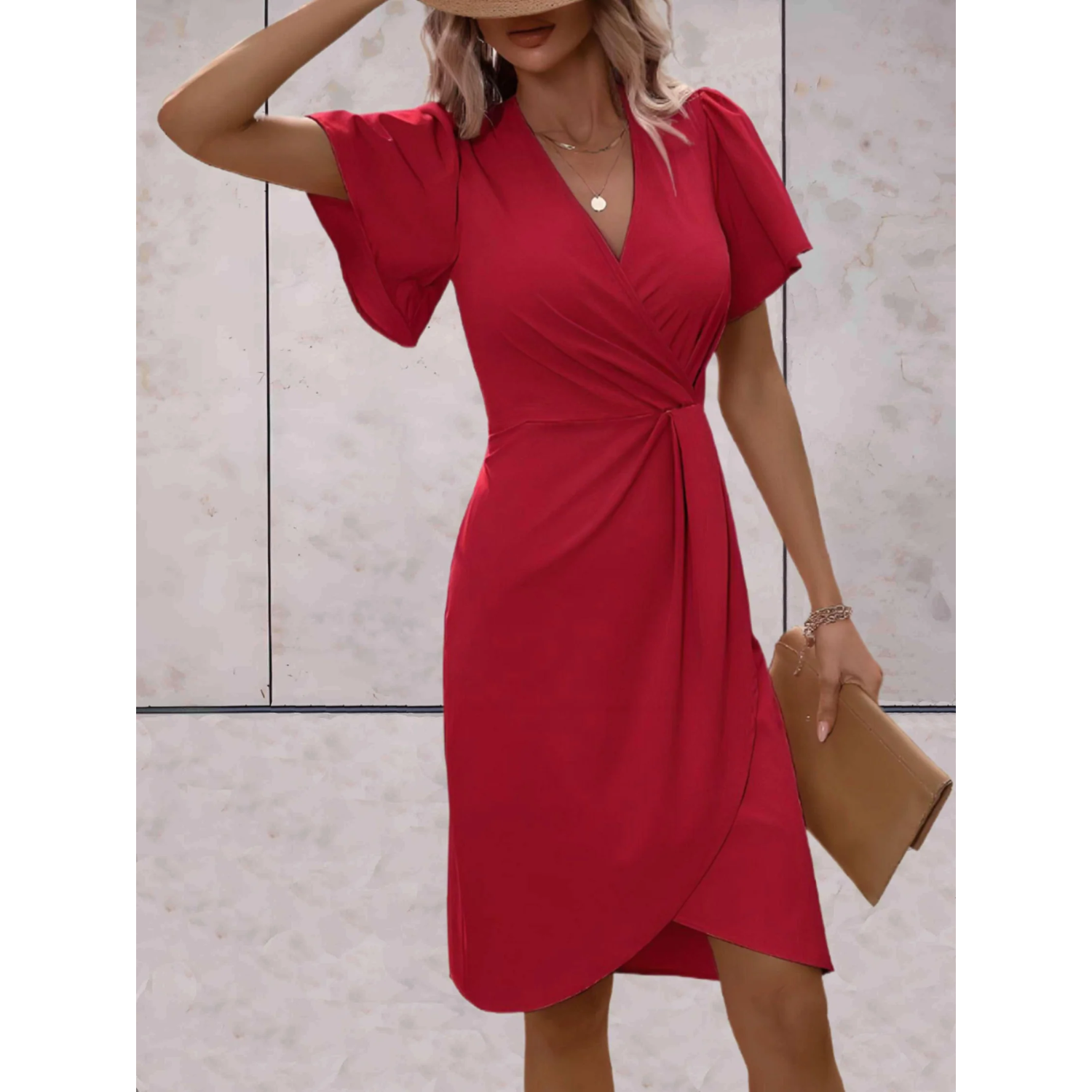 Omlottklänning | Knälång | Fjärilsärm | V-ringad klänning | Elegant klänning-Mira Lina