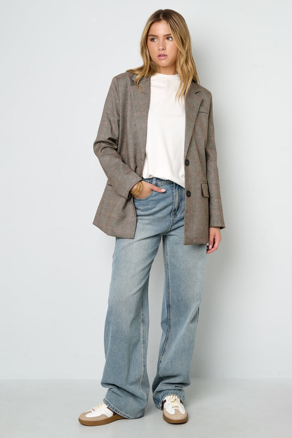 Överdimensionerad Blazer – Löst sittande, enkelknäppt rutig blazer för damer-Mira Lina