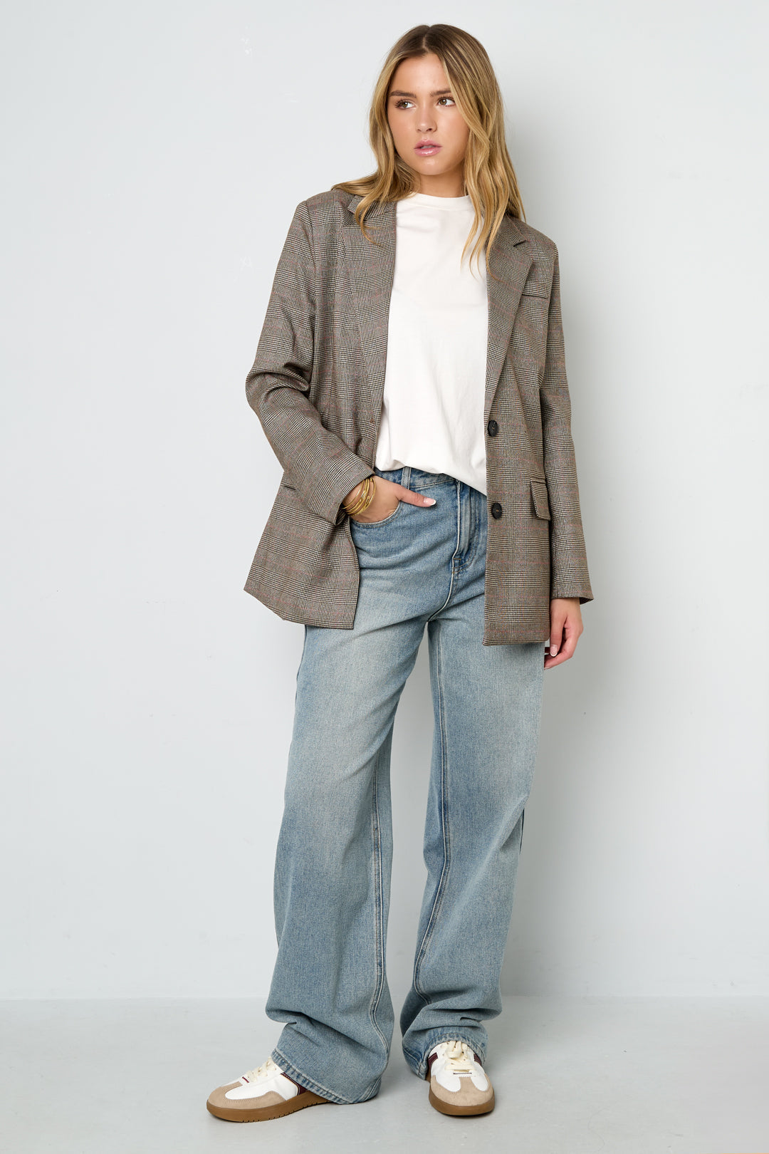 Överdimensionerad Blazer – Löst sittande, enkelknäppt rutig blazer för damer-Mira Lina