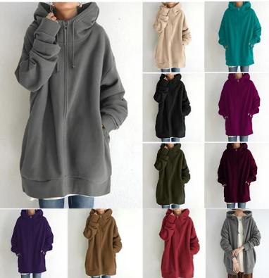 Överdimensionerad hoodie – dammodell med lös passform och lång dragkedja-Mira Lina
