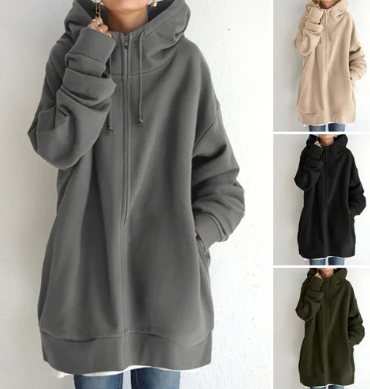 Överdimensionerad hoodie – dammodell med lös passform och lång dragkedja-Mira Lina