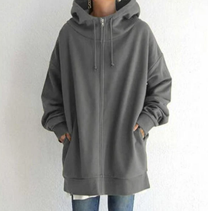Överdimensionerad hoodie – dammodell med lös passform och lång dragkedja-Mira Lina