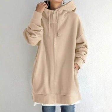 Överdimensionerad hoodie – dammodell med lös passform och lång dragkedja-Mira Lina