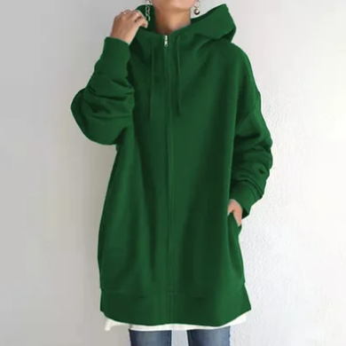 Överdimensionerad hoodie – dammodell med lös passform och lång dragkedja-Mira Lina