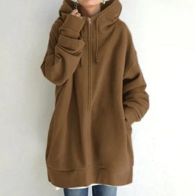 Överdimensionerad hoodie – dammodell med lös passform och lång dragkedja-Mira Lina