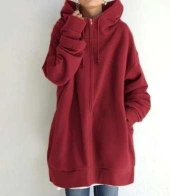 Överdimensionerad hoodie – dammodell med lös passform och lång dragkedja-Mira Lina