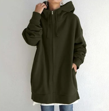 Överdimensionerad hoodie – dammodell med lös passform och lång dragkedja-Mira Lina