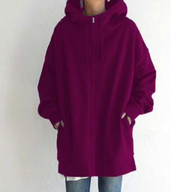 Överdimensionerad hoodie – dammodell med lös passform och lång dragkedja-Mira Lina