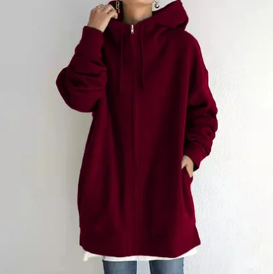 Överdimensionerad hoodie – dammodell med lös passform och lång dragkedja-Mira Lina