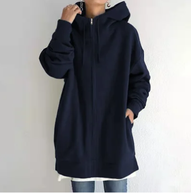 Överdimensionerad hoodie – dammodell med lös passform och lång dragkedja-Mira Lina
