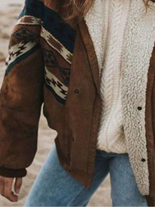 Överdimensionerad jacka – Brun – Sherpa – Fleecefodrad jacka – Vinterjacka för damer-Mira Lina