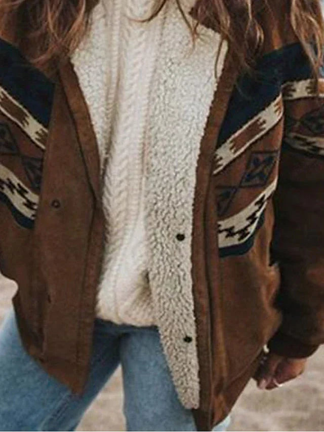 Överdimensionerad jacka – Brun – Sherpa – Fleecefodrad jacka – Vinterjacka för damer-Mira Lina