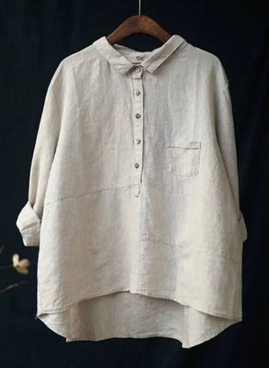 Överdimensionerad skjorta – slubväv – krage – överdimensionerad blus – damskjorta-Mira Lina