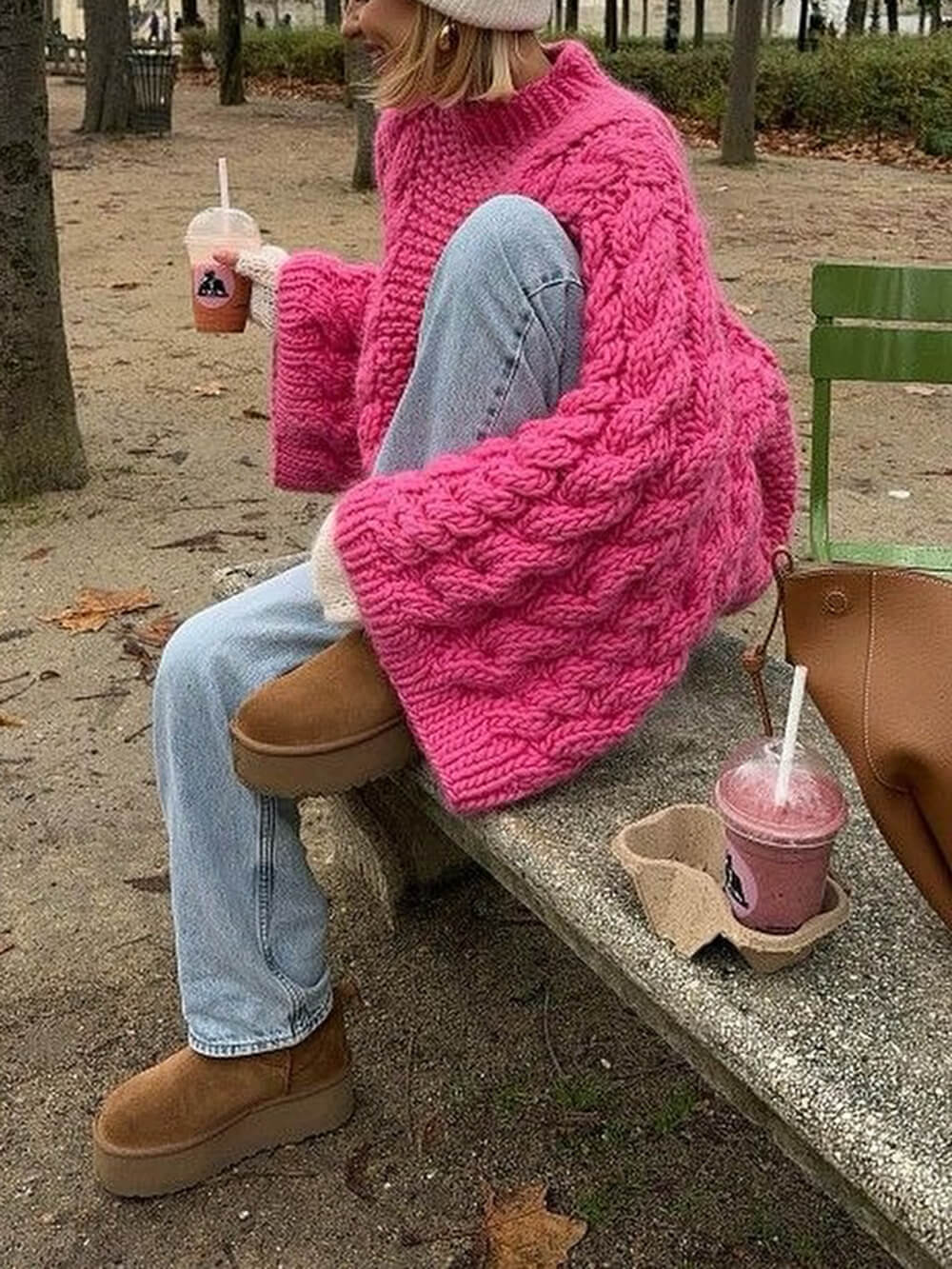 Överdimensionerad tröja – Grovstickad – Kabelstickad – Stickad tröja – Damtröja-Mira Lina